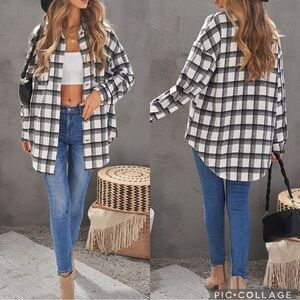 Plaid Button-Up Shirt - Black and White